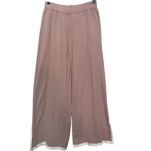 Womens Wide Leg Knit Lounge Pants Med Pink Viscose Nylon PBT Trimmed Side Slits